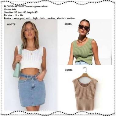 AB760777 Baju Atasan Rajut Wanita Crop Tank Top Import Putih Green