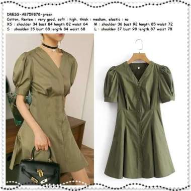 AB759878 Puff Mini Dress Balon Wanita Korea Import Army Green Hijau