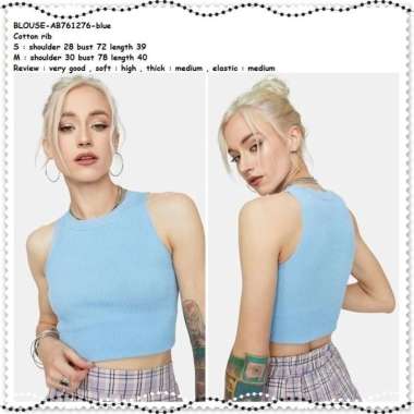 AB761276 Baju Atasan Wanita Crop Top Tank Top Rajut Korea Import Biru