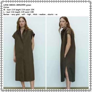 AB962999 Long Dress Midi Kemeja Wanita Korea Import Army Green Hijau