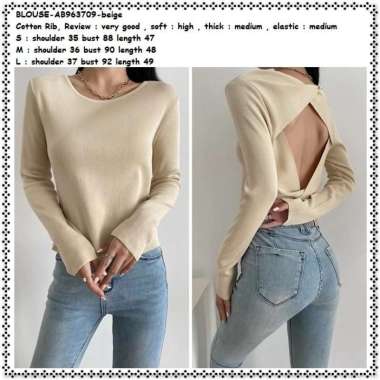 AB963709 Baju Atasan Sexy Back Blouse Rajut Lengan Panjang Wanita