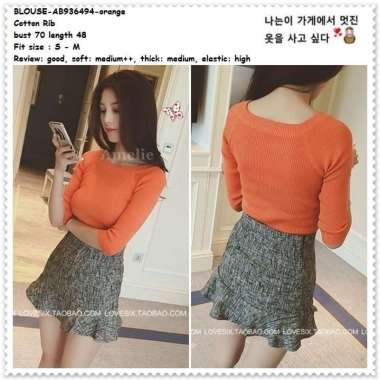 Baju Atasan Rajut Wanita Sabrina Blouse Korea Import AB936494 Orange