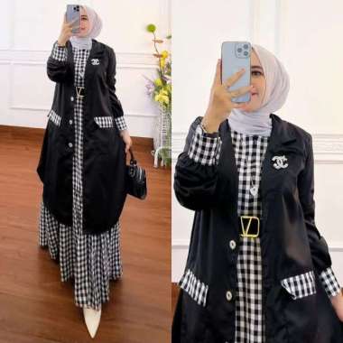 Set Premium Setelan Gamis Blazer Korean Style Wanita Dress Maxi 2in1 Fashion Muslim Terlaris