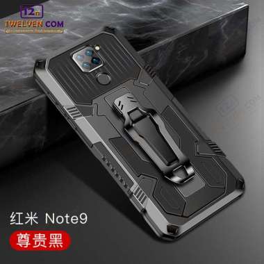 Case Shockproof Xiaomi Redmi Note 9 Armor Hardcase Stand Clip Warna Hitam