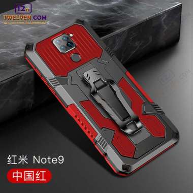 Case Shockproof Xiaomi Redmi Note 9 Armor Hardcase Stand Clip Warna Merah
