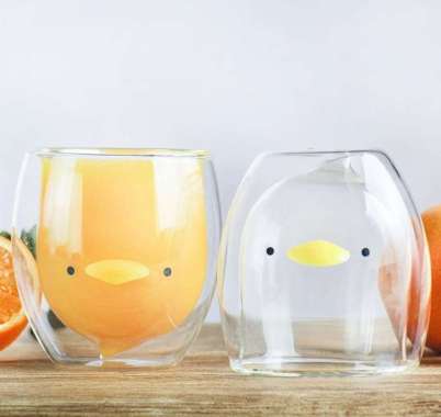 Double Glass Wall Duck Cup Gelas Kaca Desain Anak Bebek Lucu - Panda 1