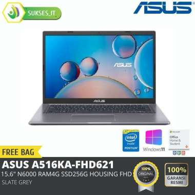 ASUS A516KA-FHD621 (N6000/UMA/4G/256G PCIE/HOUSING/FHD/SLATE GREY/OPI) Grey