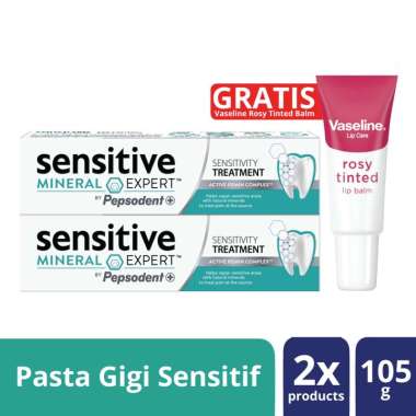 Pepsodent Sensitive Mineral Expert Sensitivity Treatment Pasta Gigi [105 g/2pcs] Free Vaseline Rosy 