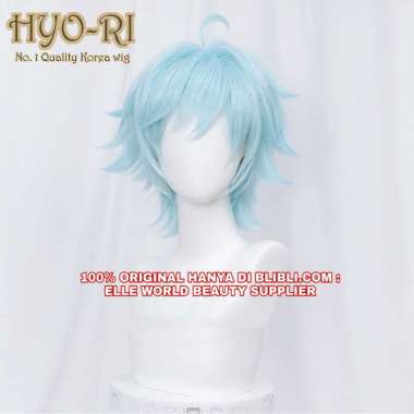 FULL WIG RAMBUT PALSU WIG PRIA PENDEK LURUS BLUE BIRU PONI DEPAN WIG COSPLAY ANIME GAME GENSHIN IMPA