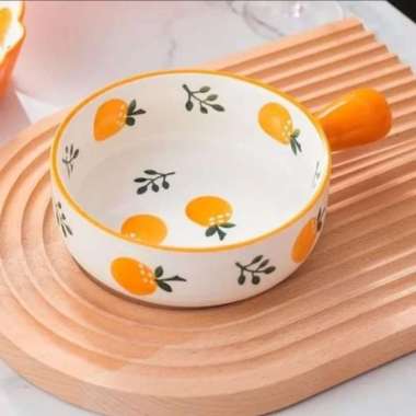 Mangkok Mangkuk Keramik Halus Lucu Motif Jeruk Ada Gagang