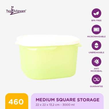 Toples Twin Tulipware Medium Square Storage 3000 ML Avo