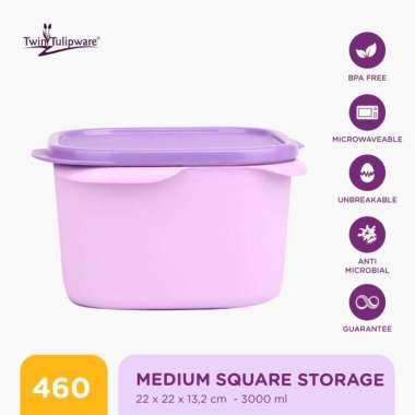 Toples Twin Tulipware Medium Square Storage 3000 ML Vio