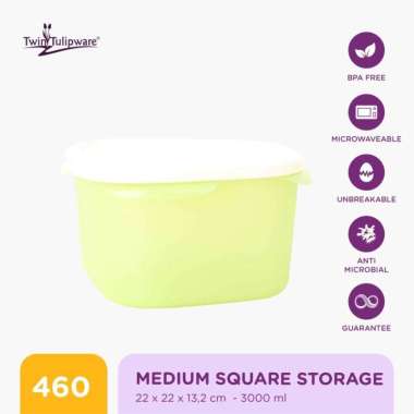 Toples Twin Tulipware Medium Square Storage 3000 ML Avo TLT