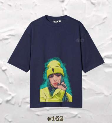 T-shirt Kaos Oversized Billie Eilish Unisex Korean style Baju Oversize L Navy (Oversize)