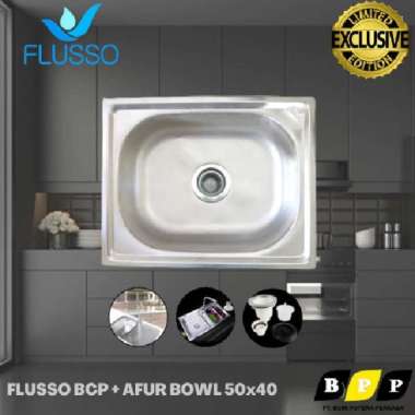 Bak Cuci Piring Wastafel Stainless Sink 1 Lubang Flusso 50x40 cm Bowl DUS+BUBBLE