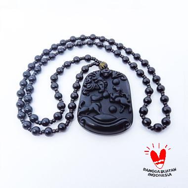 Vee Ukiran Shio Harimau Batu Giok Hitam Kalung Liontin Hitam