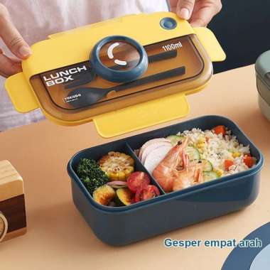 YAKADA Bento Jerami Gandum Lunchbox 2 Sekat 1100ml - Bentuk Kamera Polaroid Kuning