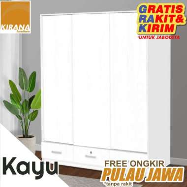 BUKAN SERBUK Premium MDF Kirana Lemari Pakaian Kayu 3 Pintu Sliding Besar Modern Minimalis Bergen Wh
