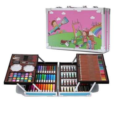 CRAYON ART SET 145PCS / KOPER SET CRAYON MEWARNAI / ALAT TULIS ANAK - BLUE TERBAIK Multicolor