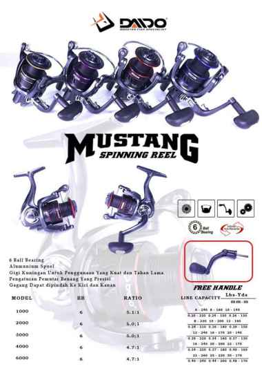 REEL DAIDO MUSTANG 6 BEARING ALUMINIUM SPOOL UKURAN 1000 2000 3000 4000 6000 BMM-4000,UNGU