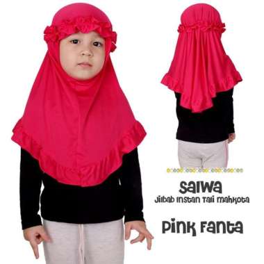 Dungdungkids Jilbab Instan Anak Bergo Premium Ruffle Mahkota Salwa Pink Fanta