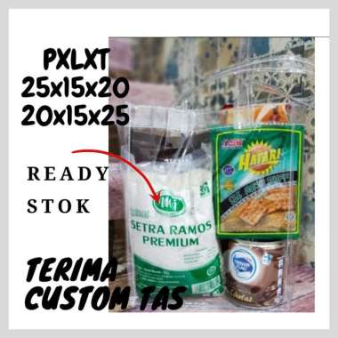 25x16x20 goodie bag tas transparan tas promosi MCD Tas mika souvernir 20x15x25