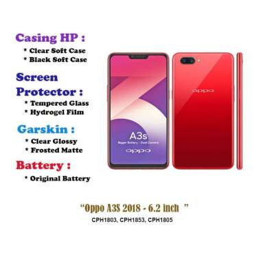 Oppo A3S 2018 - 6.2 inch - Case - Screen Protector - Battery - Dll Clear Hard case