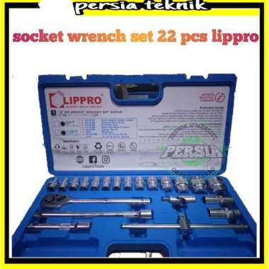 1/2" Dr Socket Wrench Set 22Pcs 6Pt-12Pt Lippro Kunci Shock Set