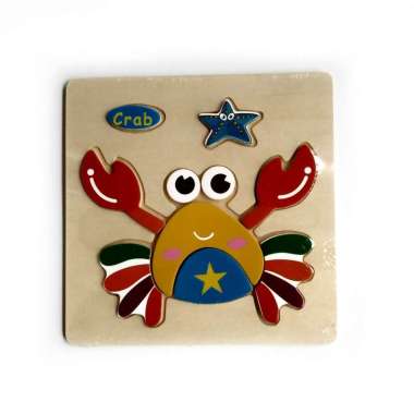 Mainan Kayu Pintar Puzzle Kayu Chunky Crab 3D Crab (Kepiting)