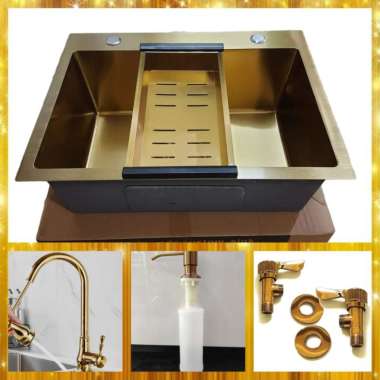 Kitchen Sink Bak Cuci Piring 1 Lubang 6045 Gold Stainless Stell 304 KRAN TARIK