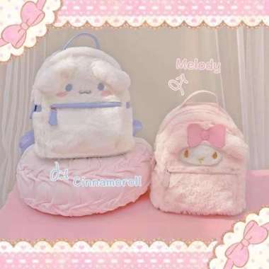 Tas Ransel Bulu Cinnamon Roll / Tas Ransel Import / Tas My Melody Putih