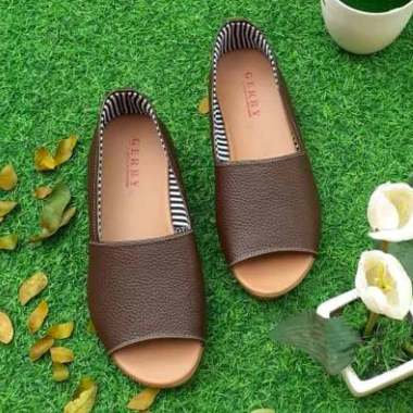 Sendal Sepatu Wanita Tamara Wedges 3 cm Kulit Sapi Asli 100% Original Made in Garut 40 Coklat
