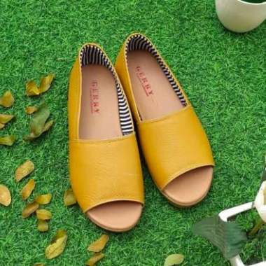 Sendal Sepatu Wanita Tamara Wedges 3 cm Kulit Sapi Asli 100% Original Made in Garut 37 Kuning
