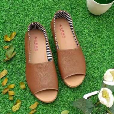 Sendal Sepatu Wanita Tamara Wedges 3 cm Kulit Sapi Asli 100% Original Made in Garut 39 Mocca