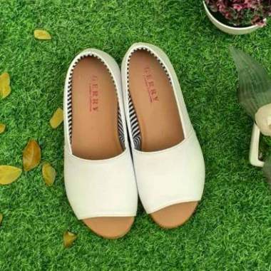 Sendal Sepatu Wanita Tamara Wedges 3 cm Kulit Sapi Asli 100% Original Made in Garut 40 Putih