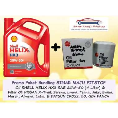 Paket Bundling Oli Mobil SHELL HELIX HX3 20W-50 Original 4 Liter & Filter Oli Mobil DATSUN GO HATCHB