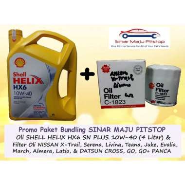 Paket Bundling Oli Mobil SHELL HELIX HX6 10W-40 SN PLUS Original 4 Liter & Filter Oli DATSUN GO HATC