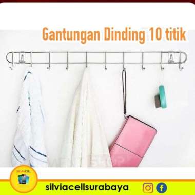 Gantungan Cantolan Baju Dinding Pintu Kamar Mandi Besi Murah 10 Titik