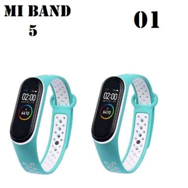 STRAP MI BAND 5 / TALI MI BAND 5 KUALITAS ORIGINAL BIRU PUTIH
