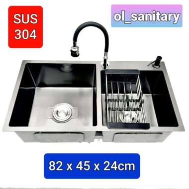 bak cuci piring stainless bcp / wastafel cuci tangan /rak cuci piring WINGS8245HITAM KRANBIASA+TMPTS