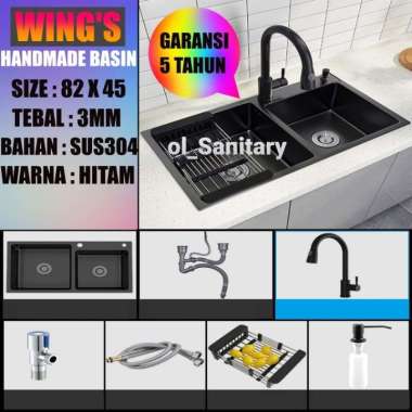 bak cuci piring stainless bcp / wastafel cuci tangan /rak cuci piring WINGS8245HITAM KRANHOTTARIK+AC