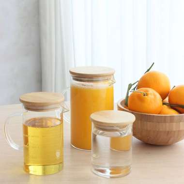 Measuring Jug Borosilicate Glass / Gelas Ukur Kaca tutup Bambu 1000 ml