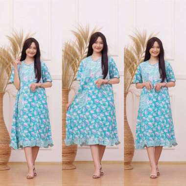 Snoebel ONE REMPEL CERIA Daster Batik Rayon Pekalongan Pendek/Dress Batik Pendek Biru XL