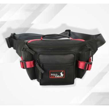 Waistbag Waterproof Polo Amstar Bahan Ballon Tebal Anti Air Tas Pinggang & Tas Selempang Bahu Black