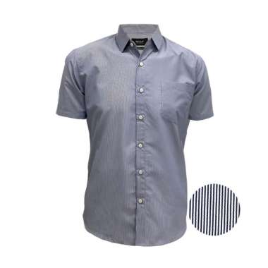 Redcliff Kemeja Pria Motif Garis Halus Pendek Navy 6AK0016G 7A2 XL