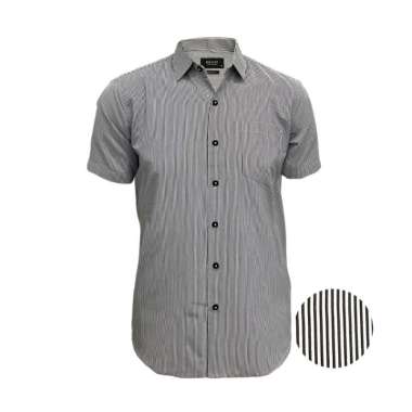 Redcliff Kemeja Pria Motif Garis Halus Pendek Hitam 6AK0012G 7A2 XL
