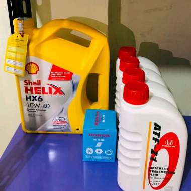 Oli mesin Shell Helix HX6 10W 40 paket oli matic Honda ATF Z1 / 4Liter