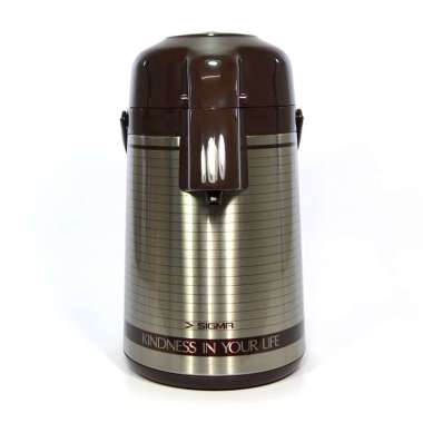 Sigma Termos Vacum Jug Air Pump 2.5 Liter K.I.Y.L - Termos Pompa Air Panas - Motif Bergaris Silver B
