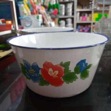 Mangkok Kobokan Enamel Kembang Rrt diameter 24 cm