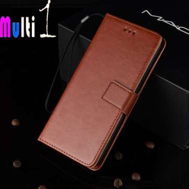 Leather Case Wallet OPPO REALME C15 Realme C 15 Flip Cover Case Dompet 001 Brown Realme C15